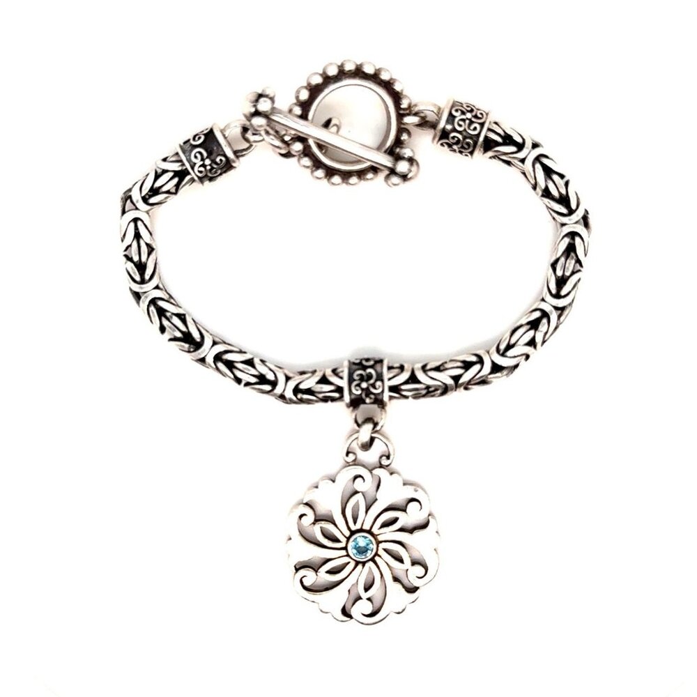 925 Silver Topaz Flower Charm Toggle Bracelet‎